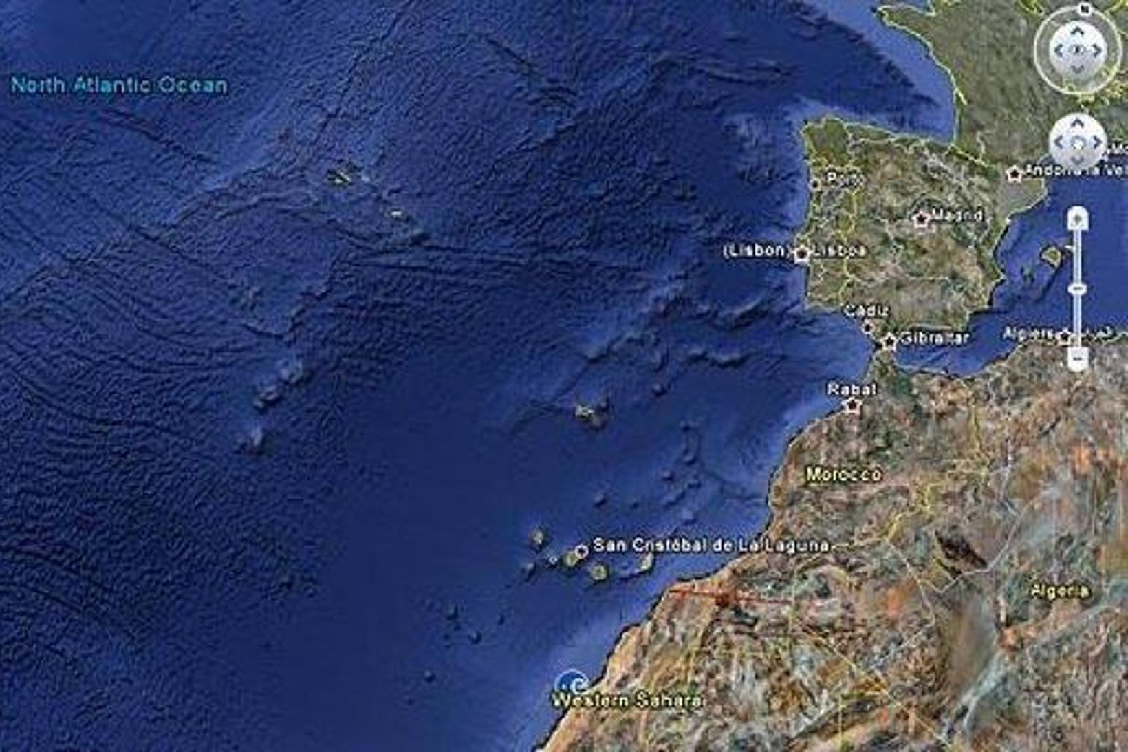 Fyrirbærið út af ströndum Norðvestur-Afríku sem uppgötbaðist með Google Ocean.