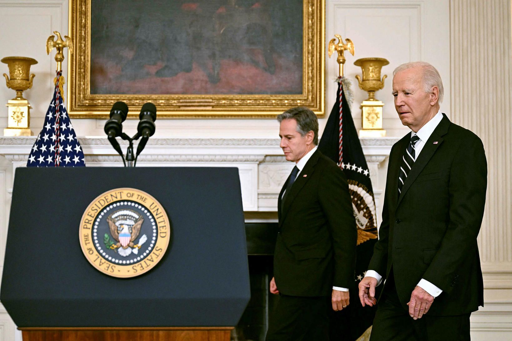 Joe Biden Bandaríkjaforseti og Antony Blinken utanríkisráðherra.