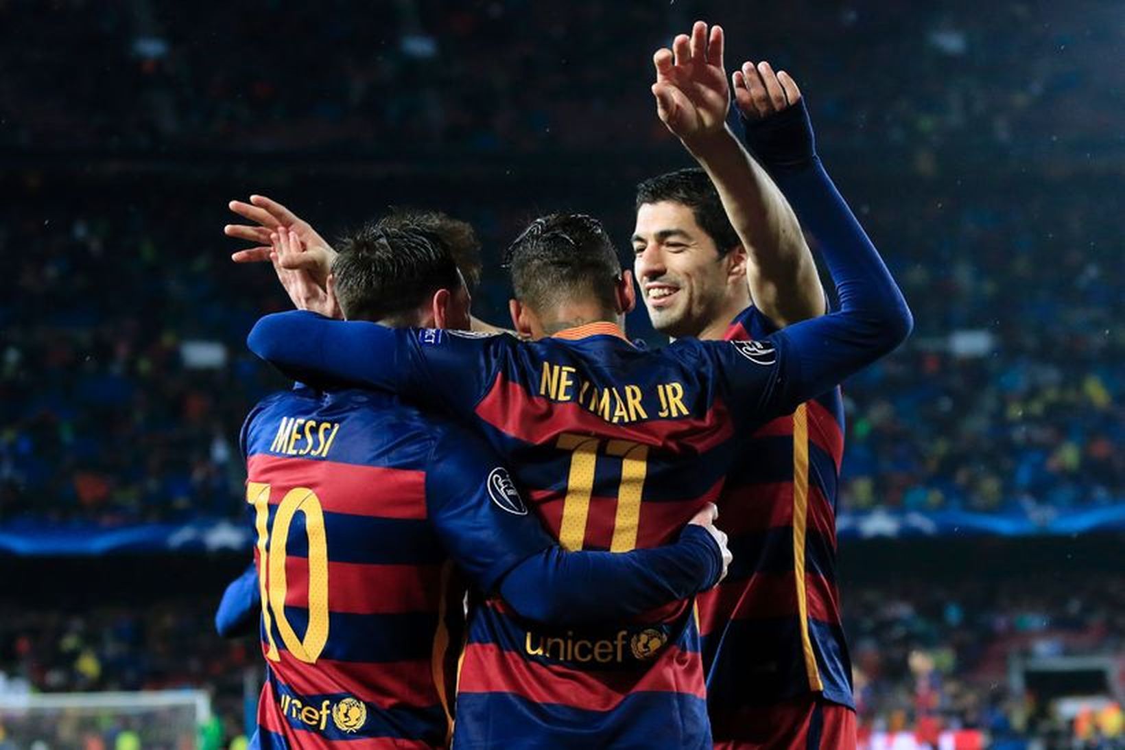 Lionel Messi, Neymar og Luis Suarez, leikmenn karlaliðs Barcelona.