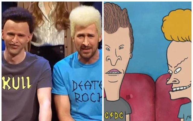 Mikey Day og Ryan Gosling klæddir upp eins og Beavis og Butt-head.