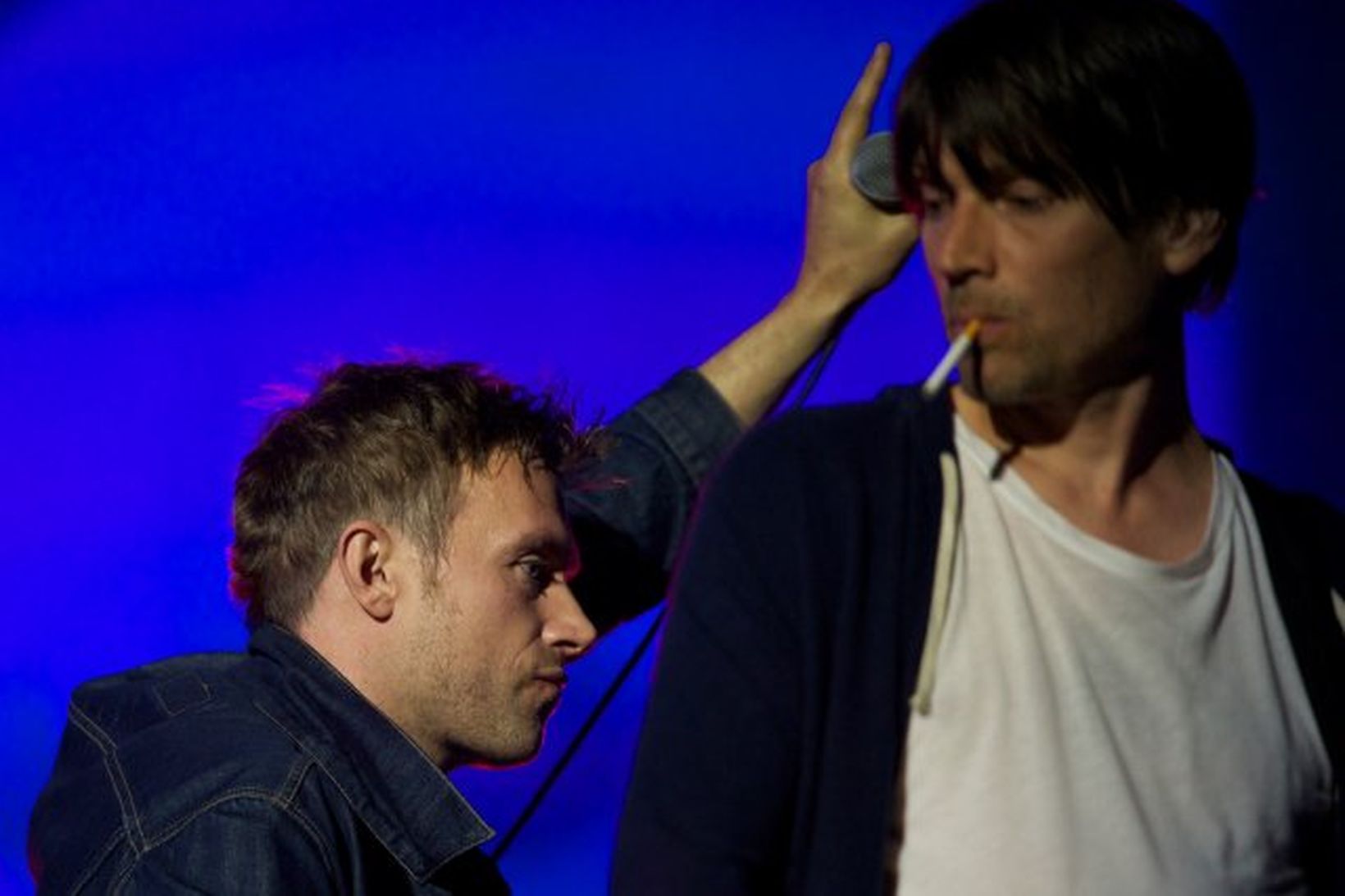 Damon Albarn og Alex James, fyrrum meðlimir sveitarinnar Blur.