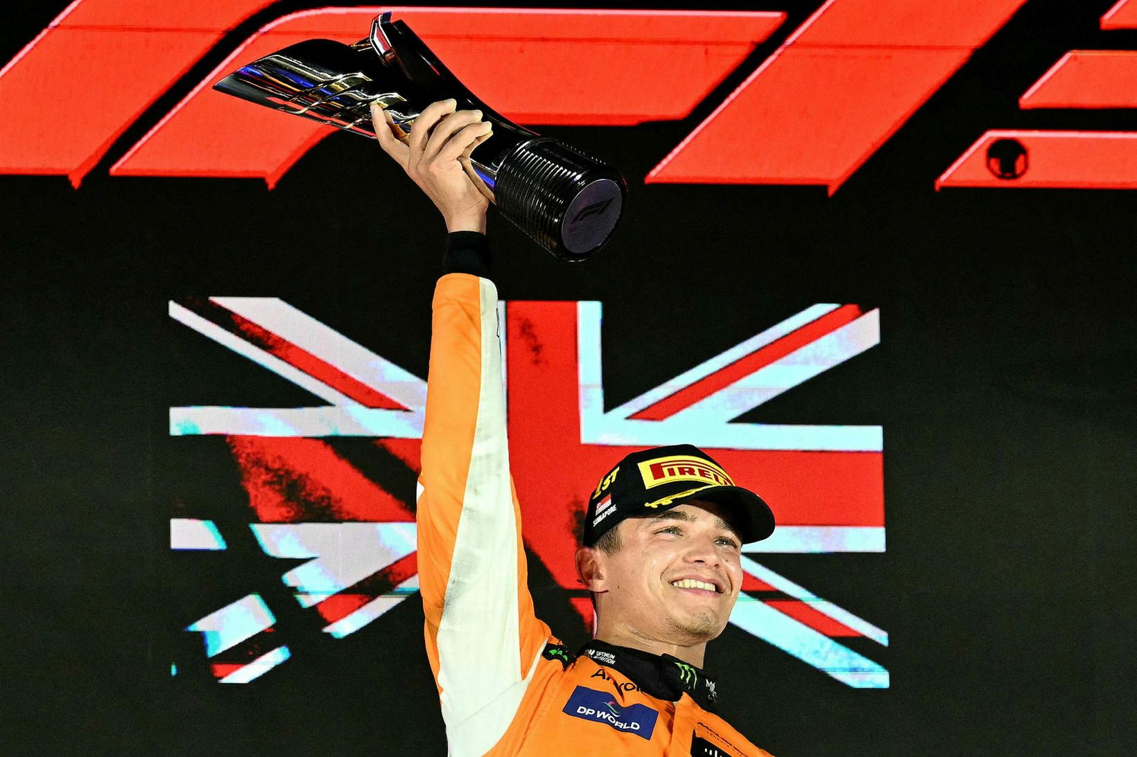 Lando Norris að fagna í dag.