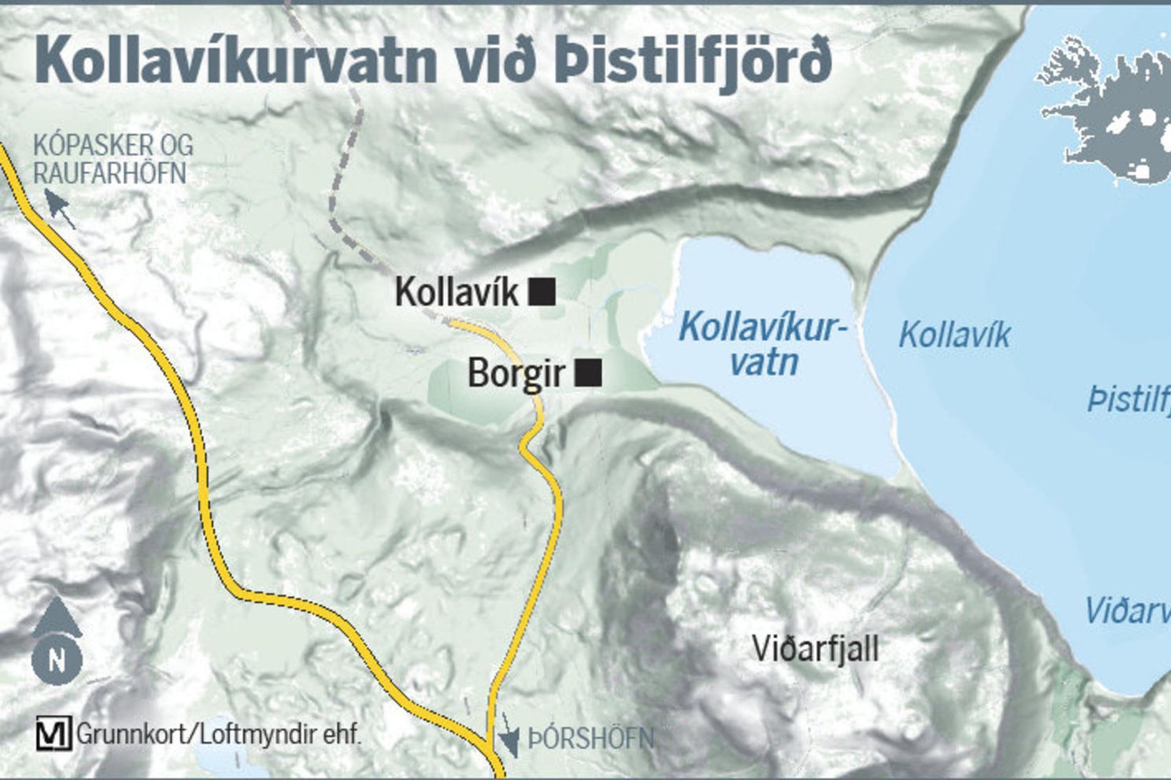 Skarð myndaðist í malarræmuna sem mynda Kollavíkurvatn.