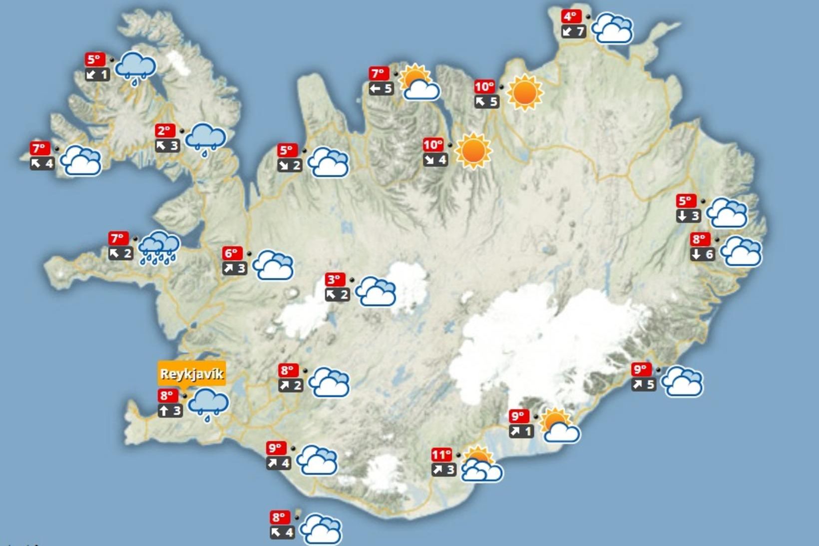 Spákortið á hádegi í dag.