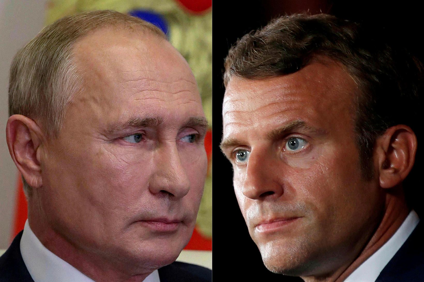 Vladimír Pútín Rússlandsforseti og Emmanuel Macron Frakklandsforseti.