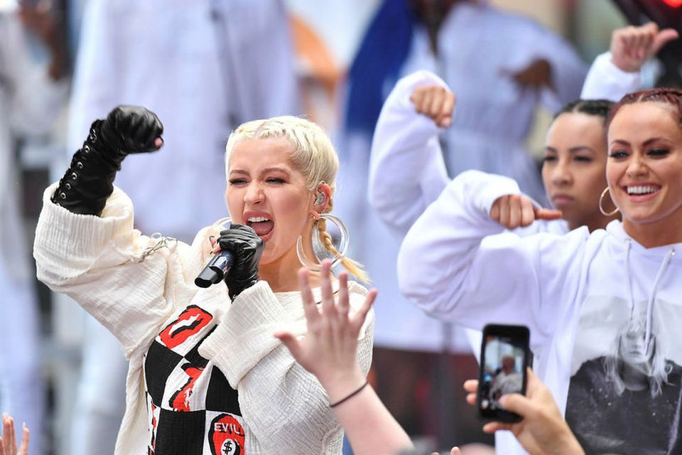 Christina Aguilera treður upp á tónleikum í New York City 15. júní sl.