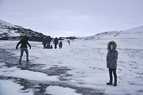 Tourists visiting Fjarðárgljúfur this January. Justin Bieber shot the video to I'll show you in Fjarðargljúfur.