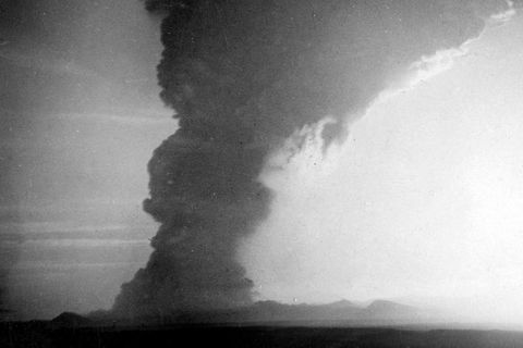 The photo was taken by farmer Þorsteinn Oddsson at Heiði in Rangárvellir. He died in 2008. The photo is taken at 7 am on March 29th in 1947 when the eruption had begun twenty minutes earlier. This unique and historic photograph has never been published before.