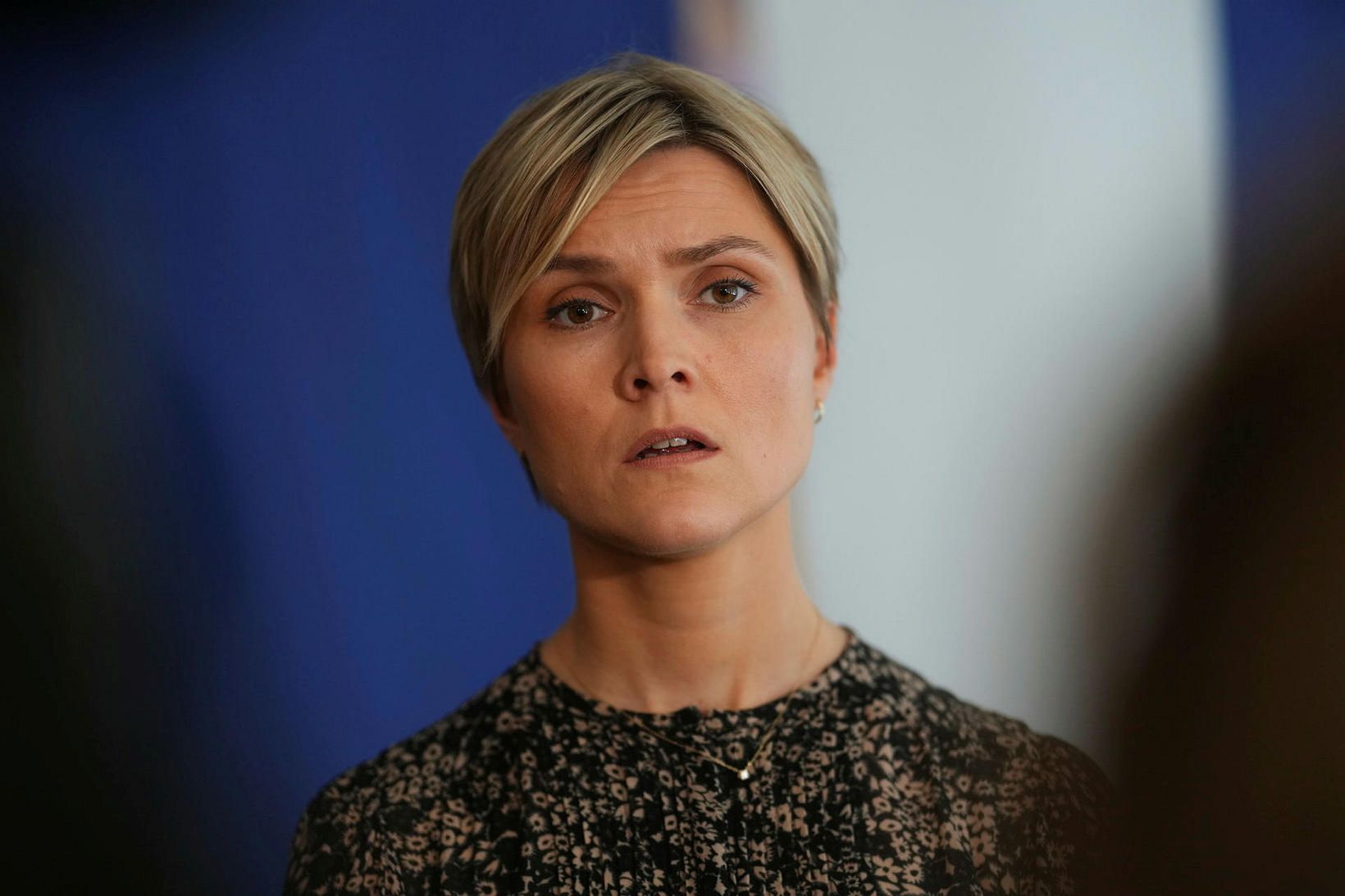 Kristrún Frostadóttir á blaðamannafundi fyrr í dag.