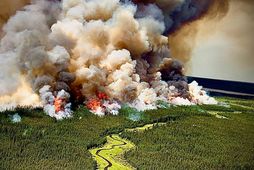 Hér má sjá loftmynd sem var tekin í Saskatchewan í norðurhluta Kanada, þar sem miklir …
