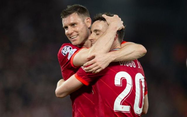 James Milner og Diogo Jota á góðri stundu.