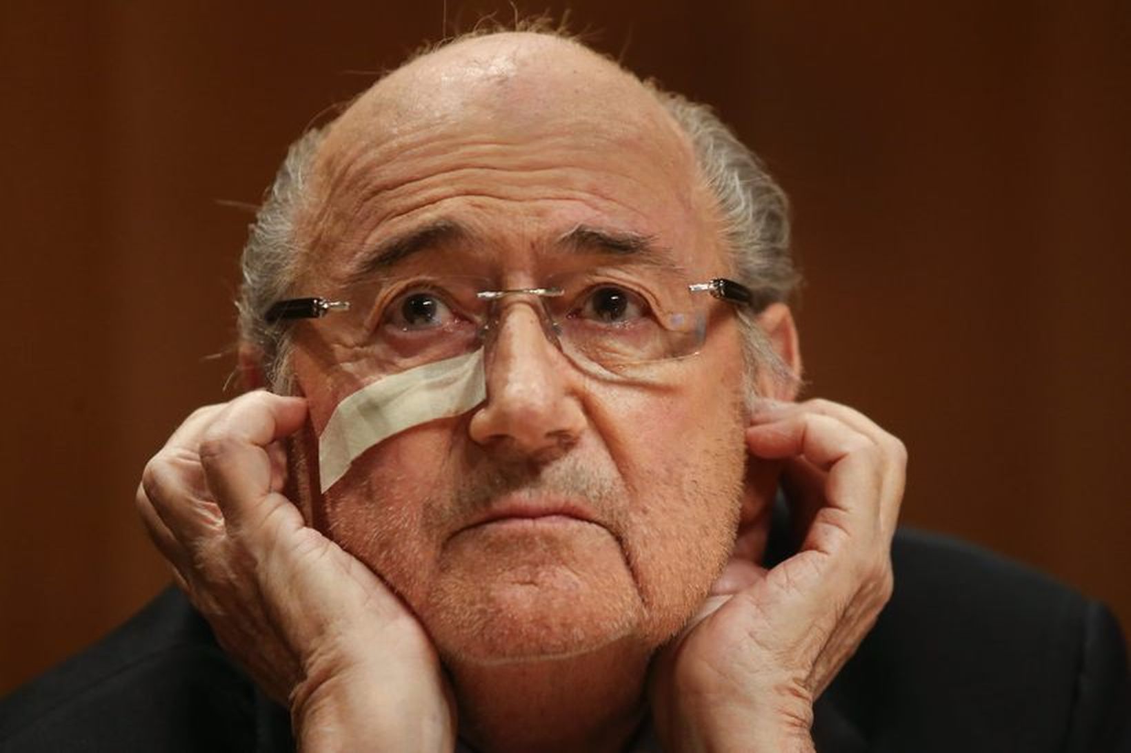 Sepp Blatter á fréttamannafundinum sem hann hélt í Zürich í …