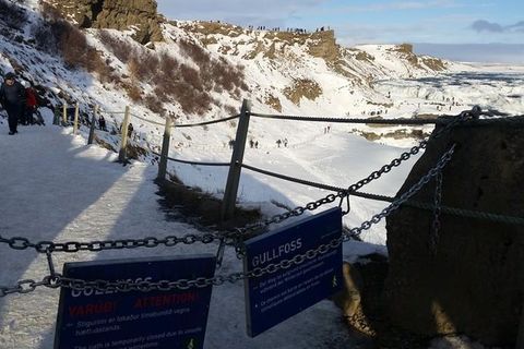 Incredibly, dozens of tourists were spotted on the path which is clearly shut. The path is icy and dangerous in the winter.