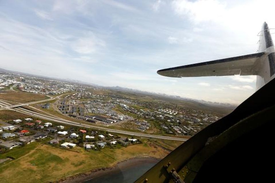 Útsýni yfir Reykjavík í dag, tekið úr flugbátnum.