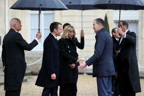 Guðni Th. Jóhannesson meets with President of France, Emmanuel Macron, and his wife Brigitte in Paris yesterday.