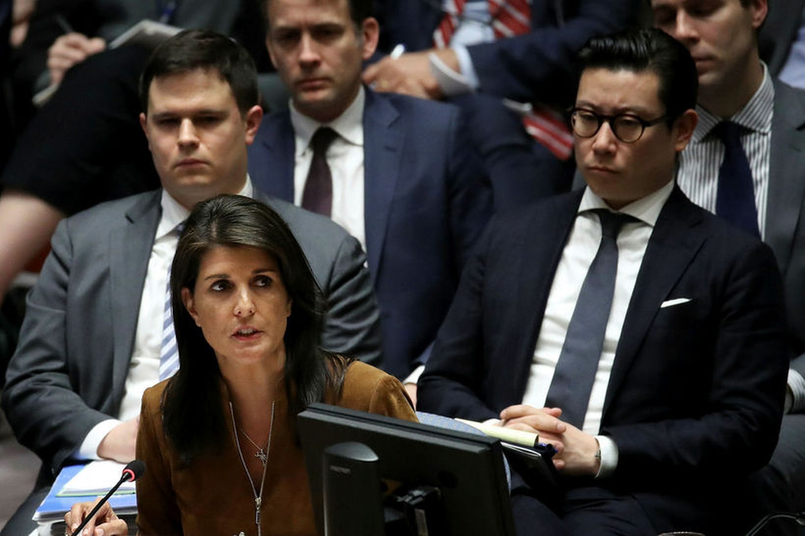 Nikki Haley, sendiherra Bandaríkjanna hjá Sameinuðu þjóðunum, hvatti til aðgerða …