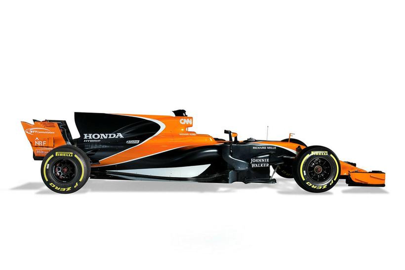 Hákarlsugginn er áberandi á bílunum, seo sem á keppnisbíl McLaren.