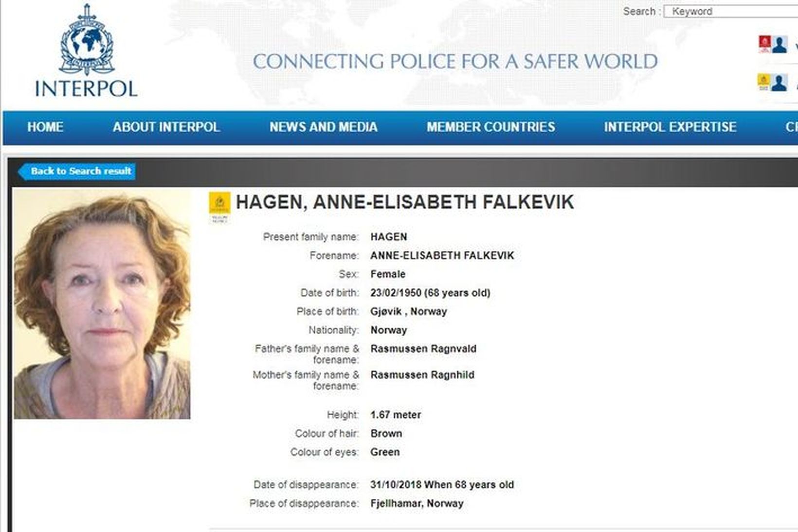 Bæði Interpol og Europol taka þátt í leitinni að Anne-Elisabeth …