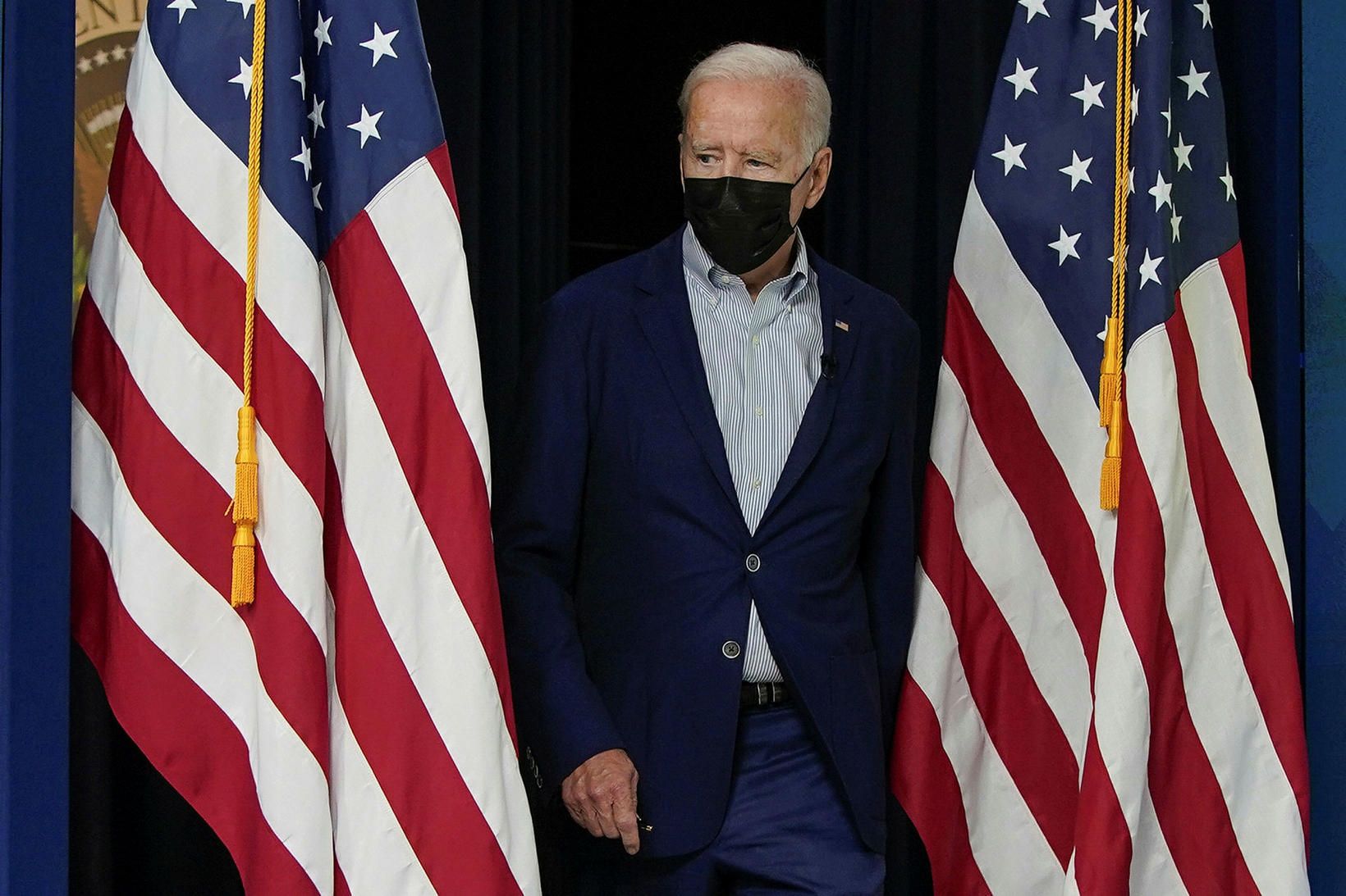 Joe Biden Bandaríkjaforseti á blaðamannafundi í dag.