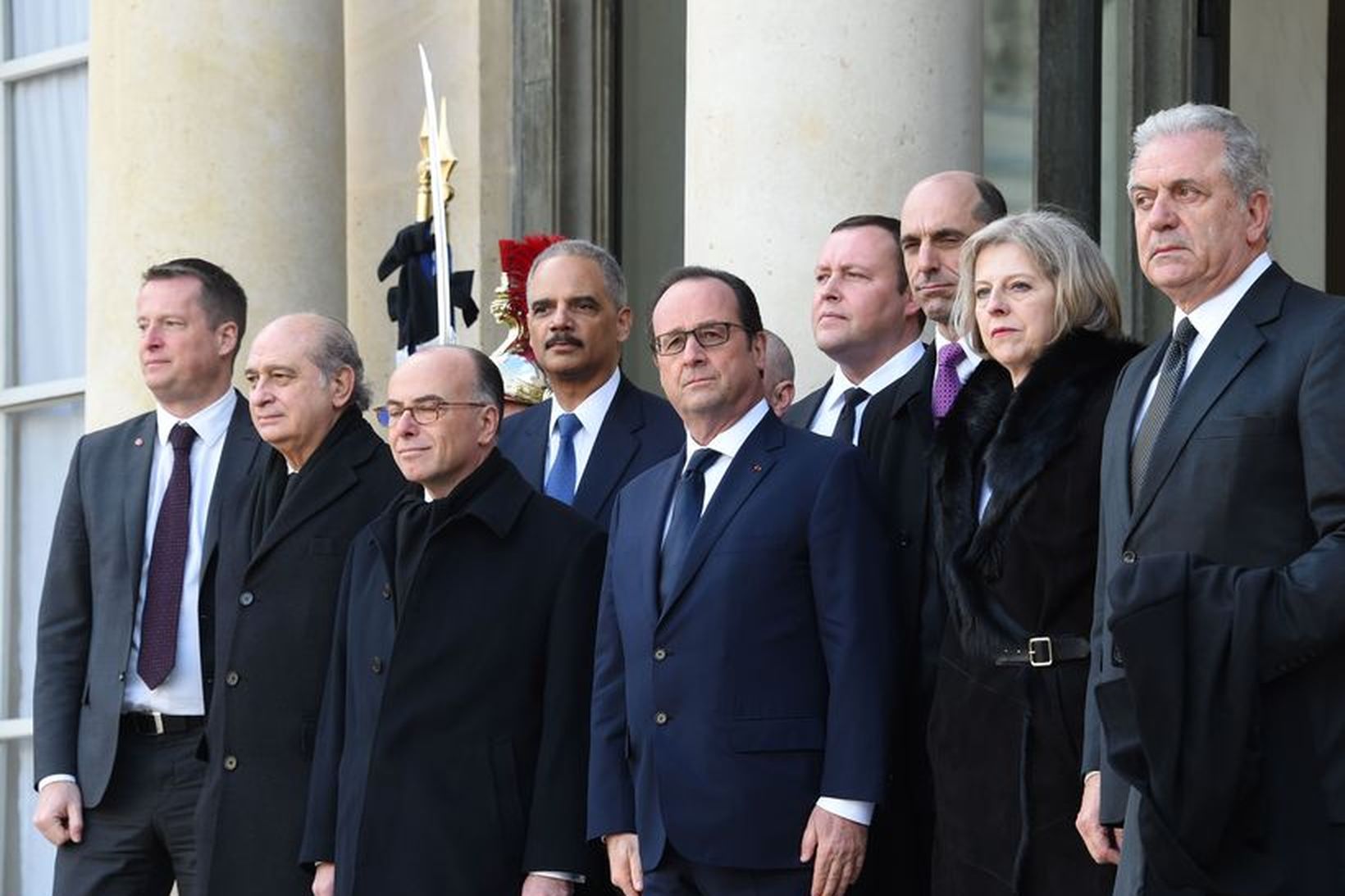 Francois Hollande Frakklandsforseti tekur á móti erlendum gestum við upphaf …