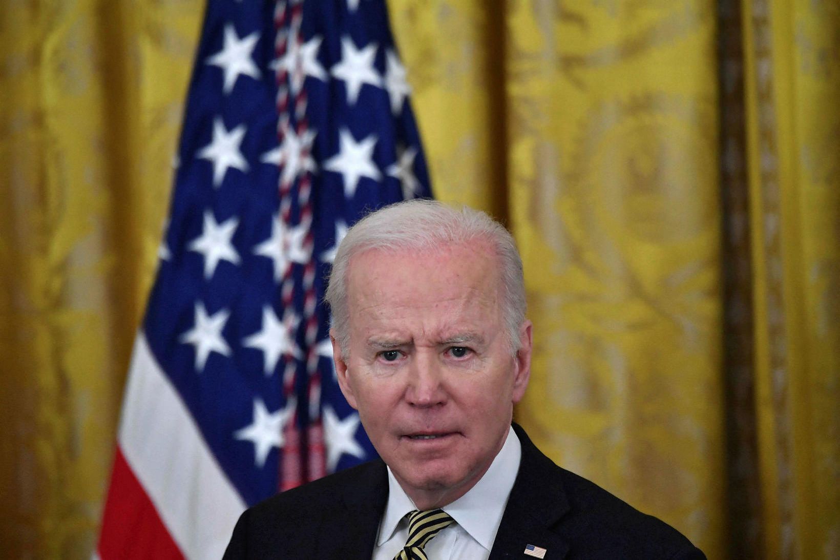 Joe Biden á blaðamannafundi í dag.