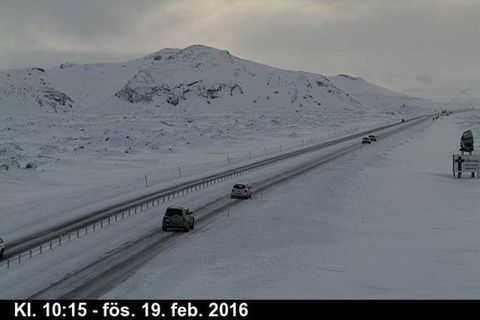 The main road leading from the capital to Selfoss in the south captured this morning