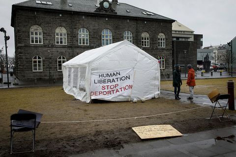 Asylum seekers have protested at Austurvöllur square in recent weeks.