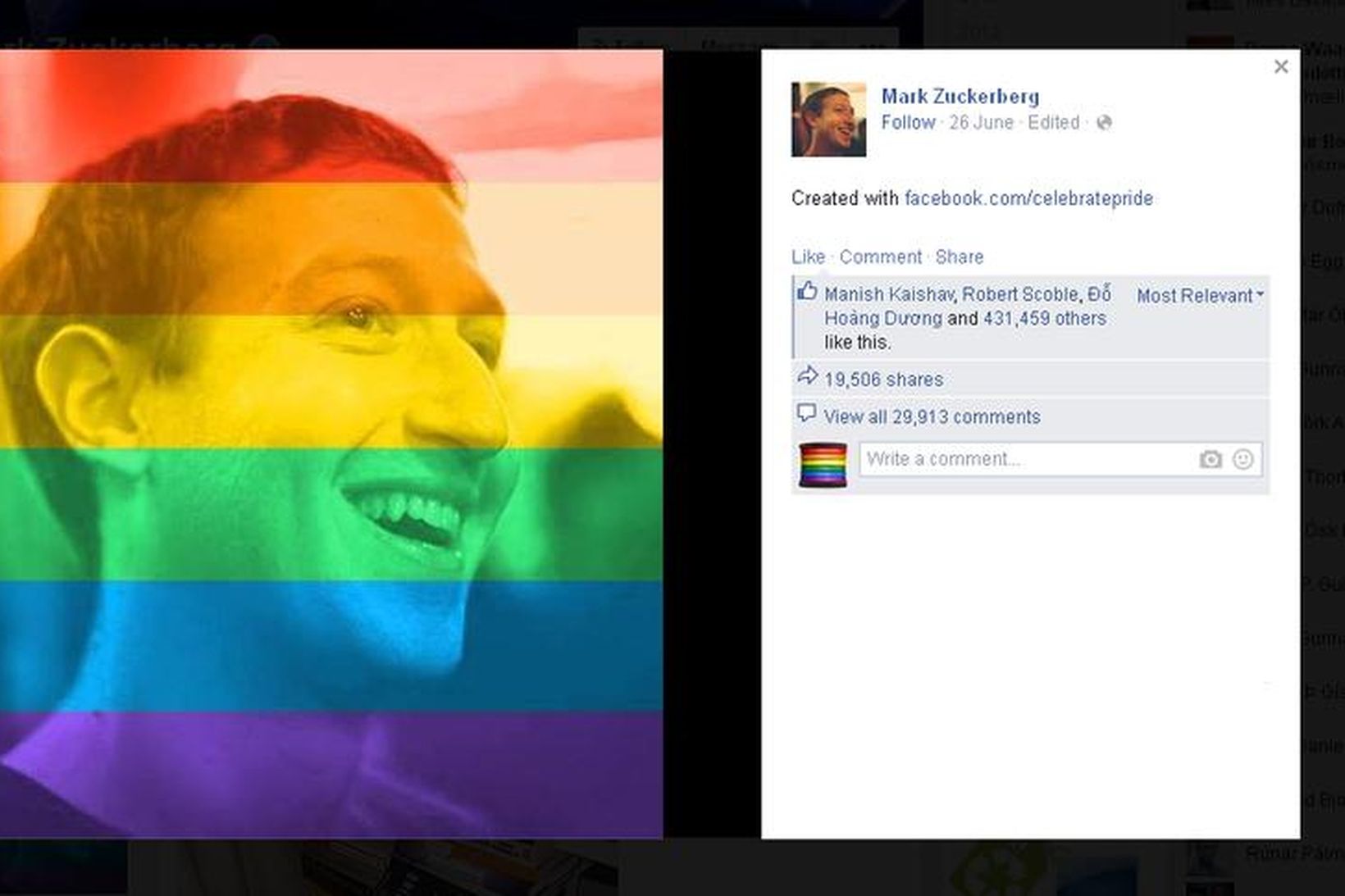 Mark Zuckerberg réð á vaðið með regnbogafánamynd.