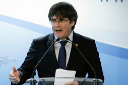 Carles Puigdemont á blaðamannafundi fyrr í mánuðinum.