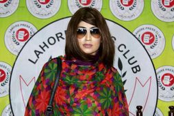 Qandeel Baloch á blaðamannafundi í Lahore í síðasta mánuði.