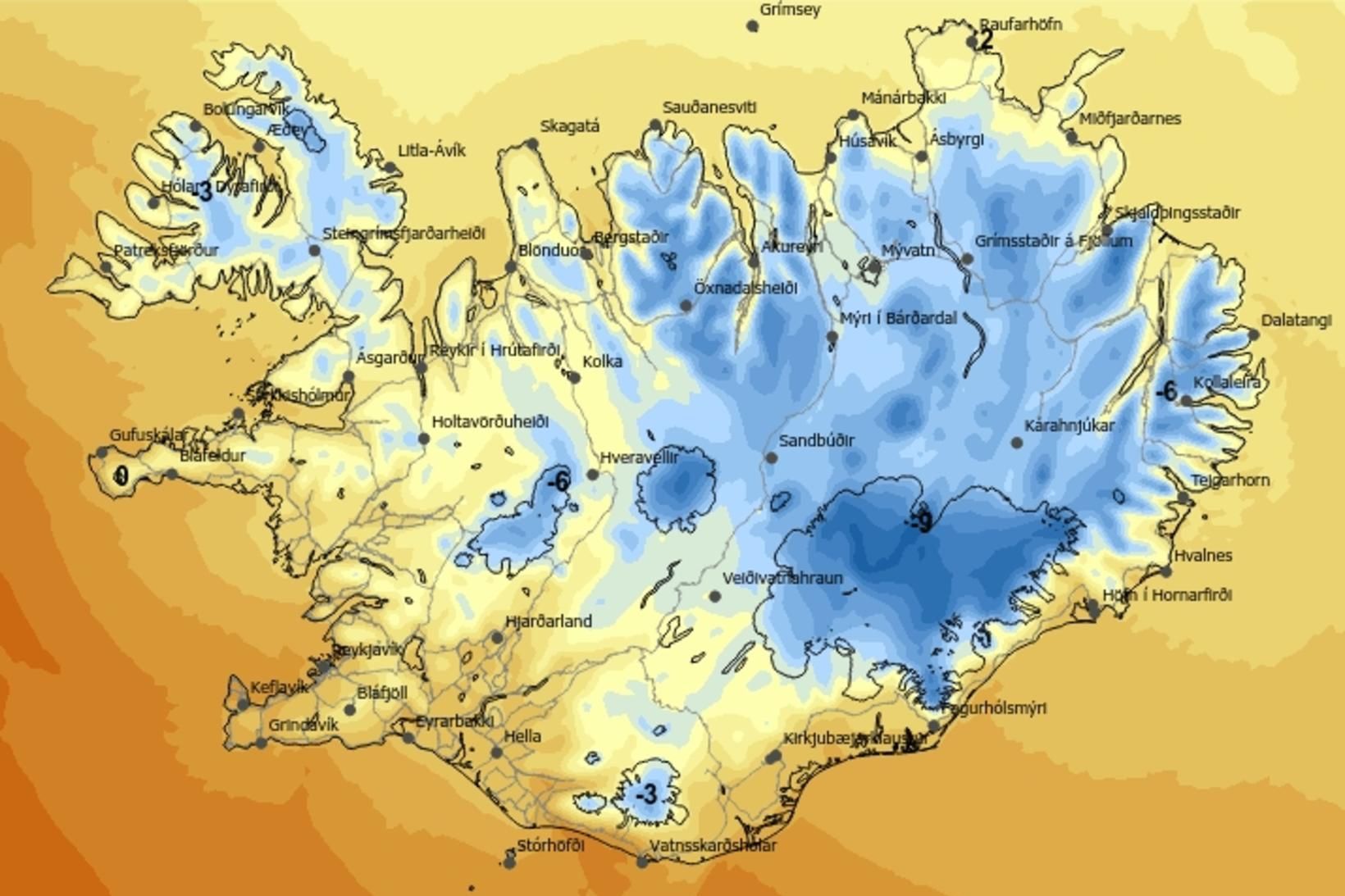 Hitaspá klukkan 10 í dag.