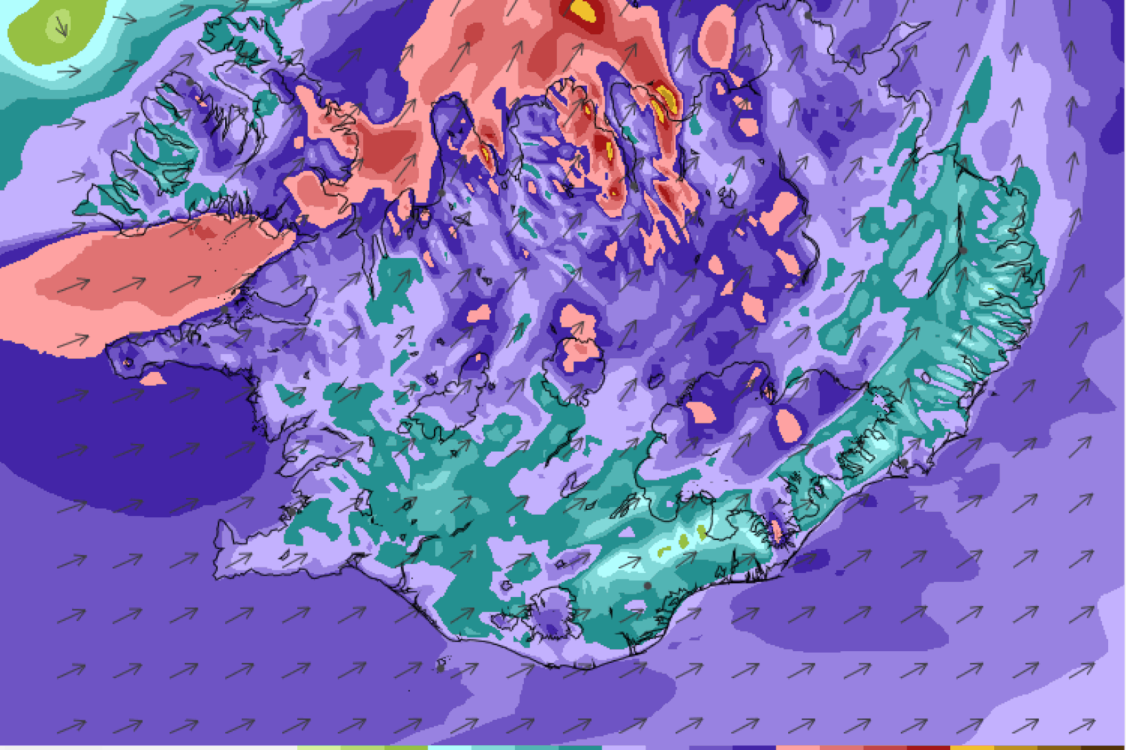 Spá fyrir vind kl. 01 aðfaranótt mánudags 1. desember. Sjá …