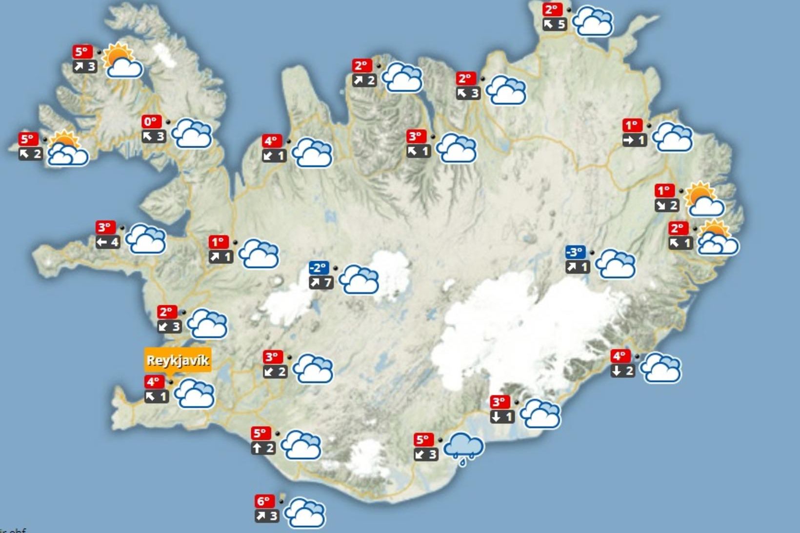 Spákortið á hádegi í dag.