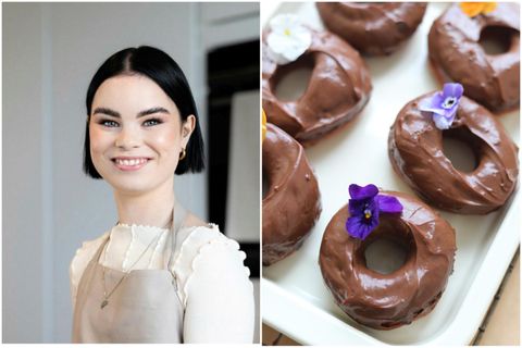 Elenora Rós Georgsdóttir bakarastelpan knáa gerði þessa dásamlegu sumarlegu súkkulaðikleinuhringi og skreytti með ætisblómum.