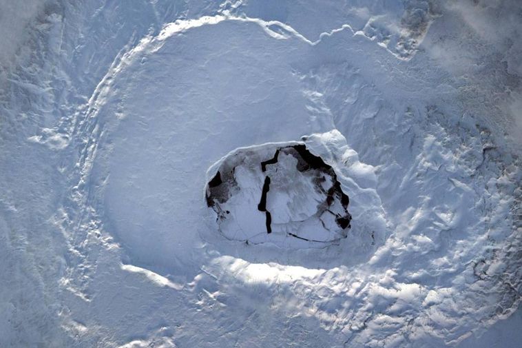 Ice on Lake Askja is clearly visible from space