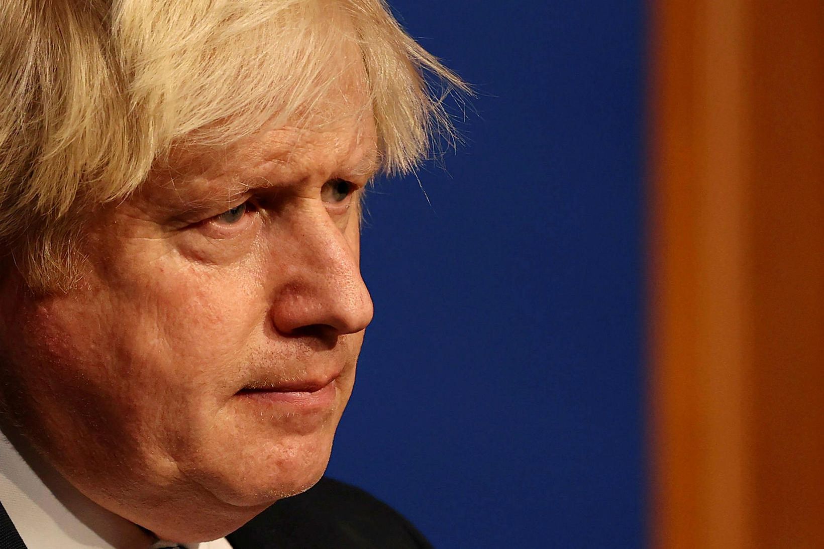 Boris Johnson, forsætisráðherra Bretlands, á blaðamannafundi í vikunni sem leið.