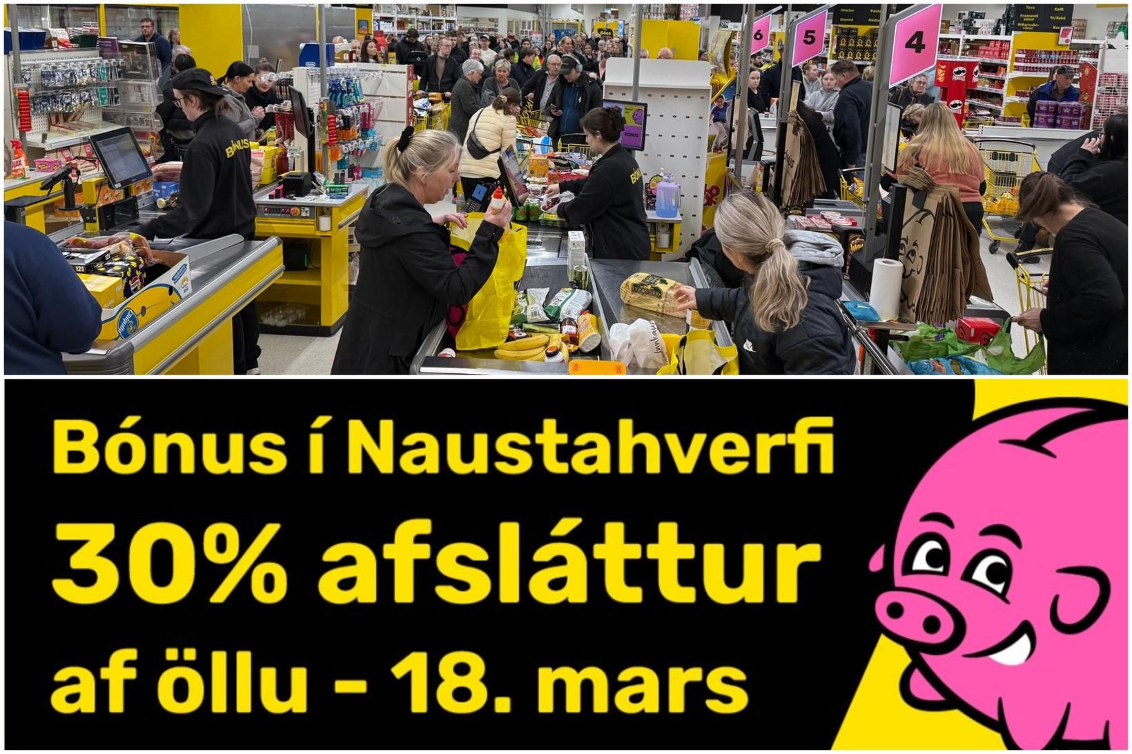 Röð nær langt út fyrir búðina og geta viðskiptavinir gert …