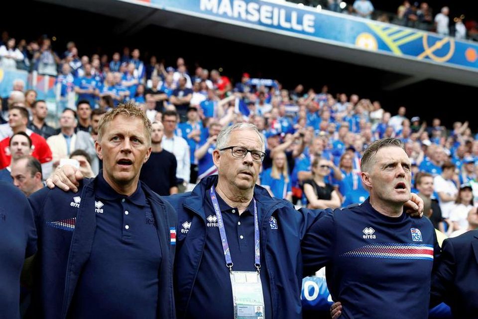 Heimir Hallgrímsson, Lars Lagerbäck og Guðmundur Hreiðarsson.