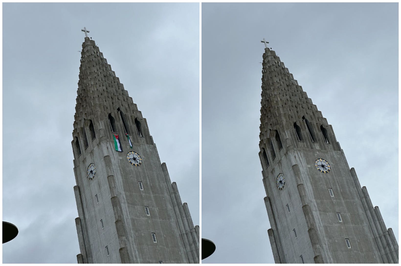 Taka ábyrgð á palestínsku fánunum í Hallgrímskirkju