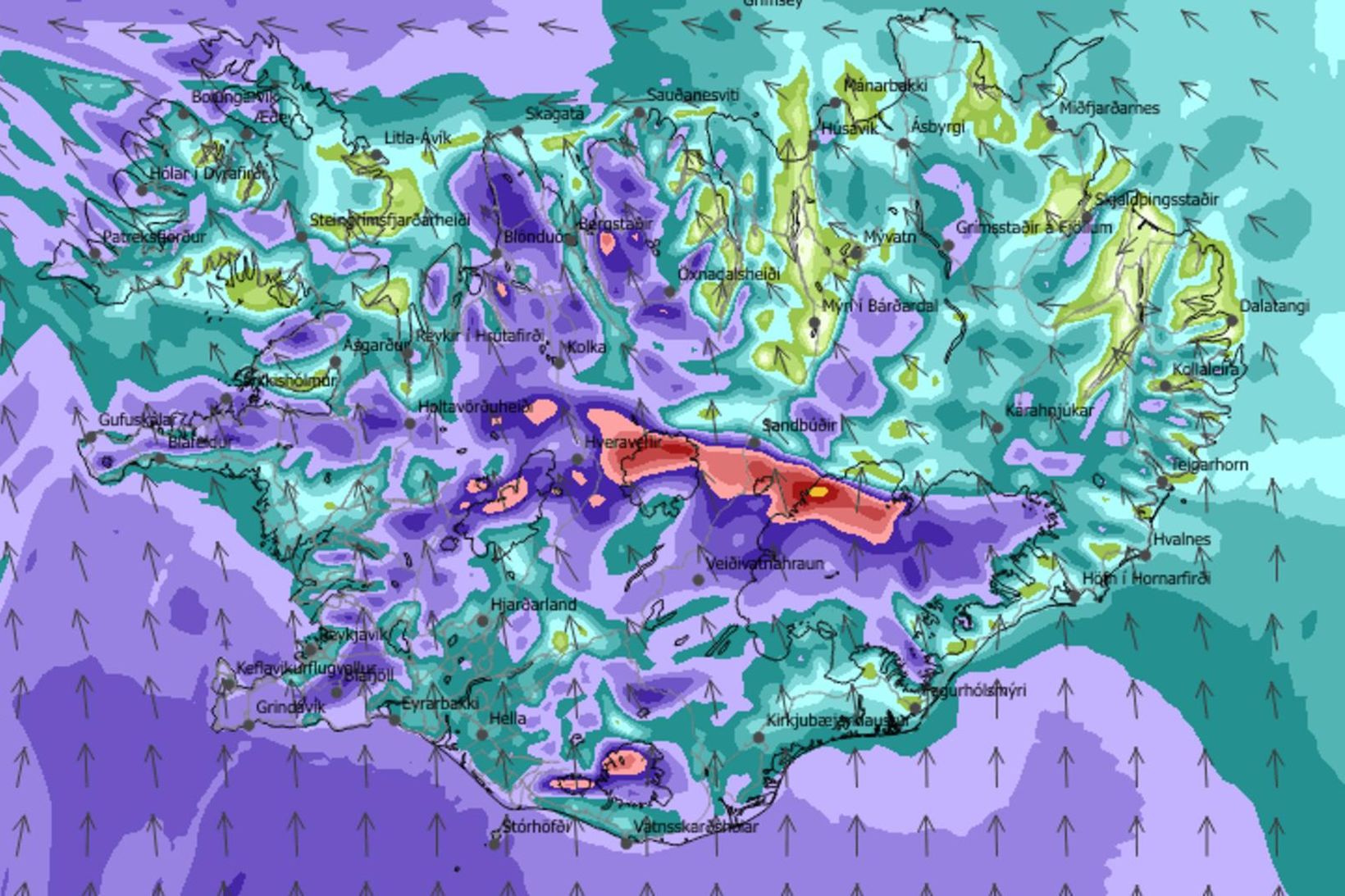 Vindaspá Veðurstofunnar fyrir klukkan fimm um morgun á föstudag.