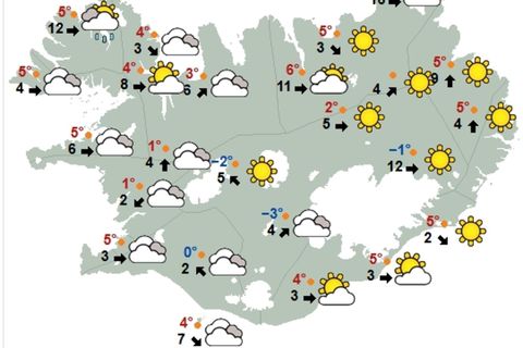 Spá Veðurstofu Íslands klukkan 12 á hádegi.